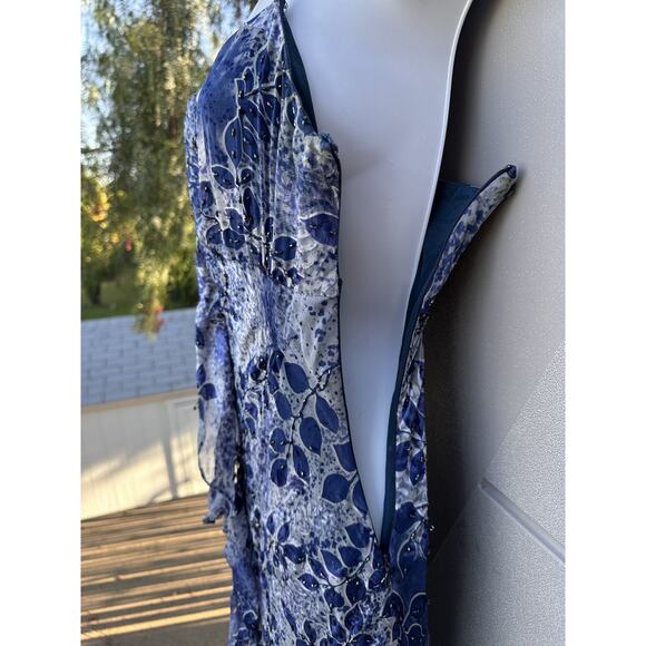 VTG Sue Wong Blue Silk Blend Beaded Dress Ruffle Hem Sz 8 Y2K Whimsical Fairy - Picture 5 of 13